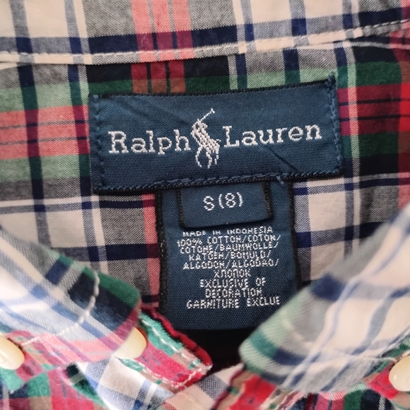 Ralph Lauren Button Down Poplin Red Shirt Plaid Classic Preppy Size Boys Small/8 - Picture 10 of 10